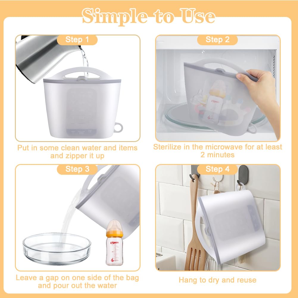 Reusable 1500ML Silicone Microwave Steam Sterilizer Bag for Baby Bottles, Breast Pumps & Pacifiers - Safe Travel Sterilization for Baby Feeding Accessories | Perfect for Home, Daycare & On-the-Go Use