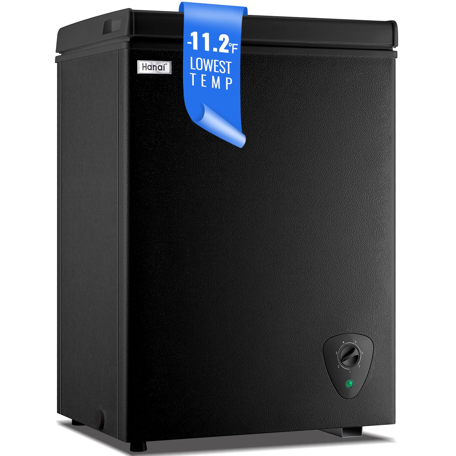 WANAI 3.5 Cu Ft Compact Chest Freezer - Black, Energy Efficient Deep Freezer with Storage Basket, 7 Temperature Settings, Top Open Door Design - Perfect for Home, Garage, Apartment, Kitchen, Office & Small Spaces