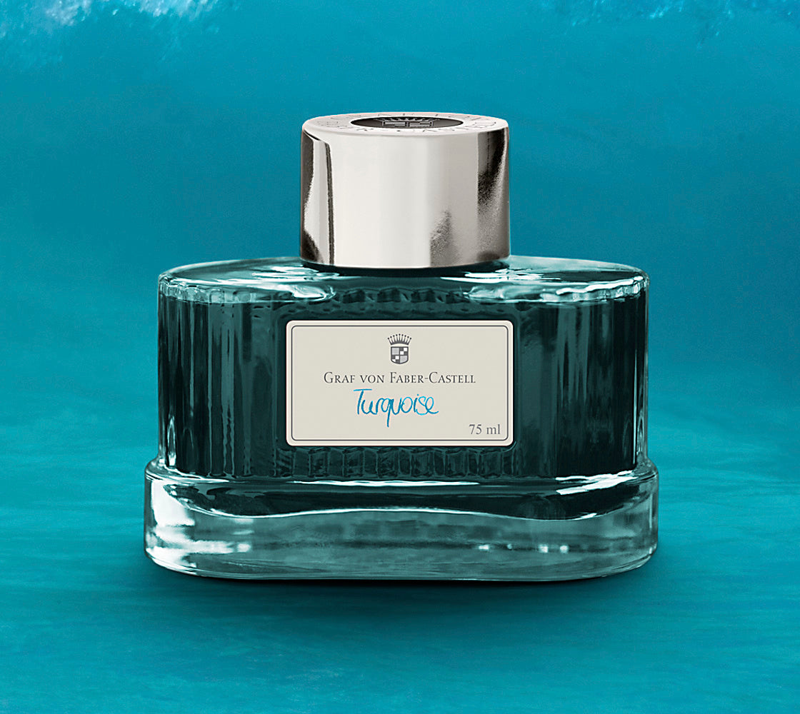 Graf von Faber Castell Turquoise Bottled Ink - 75 mL Premium Fountain Pen Ink for Calligraphy, Writing & Art - Perfect for Journals, Letters & Creative Projects