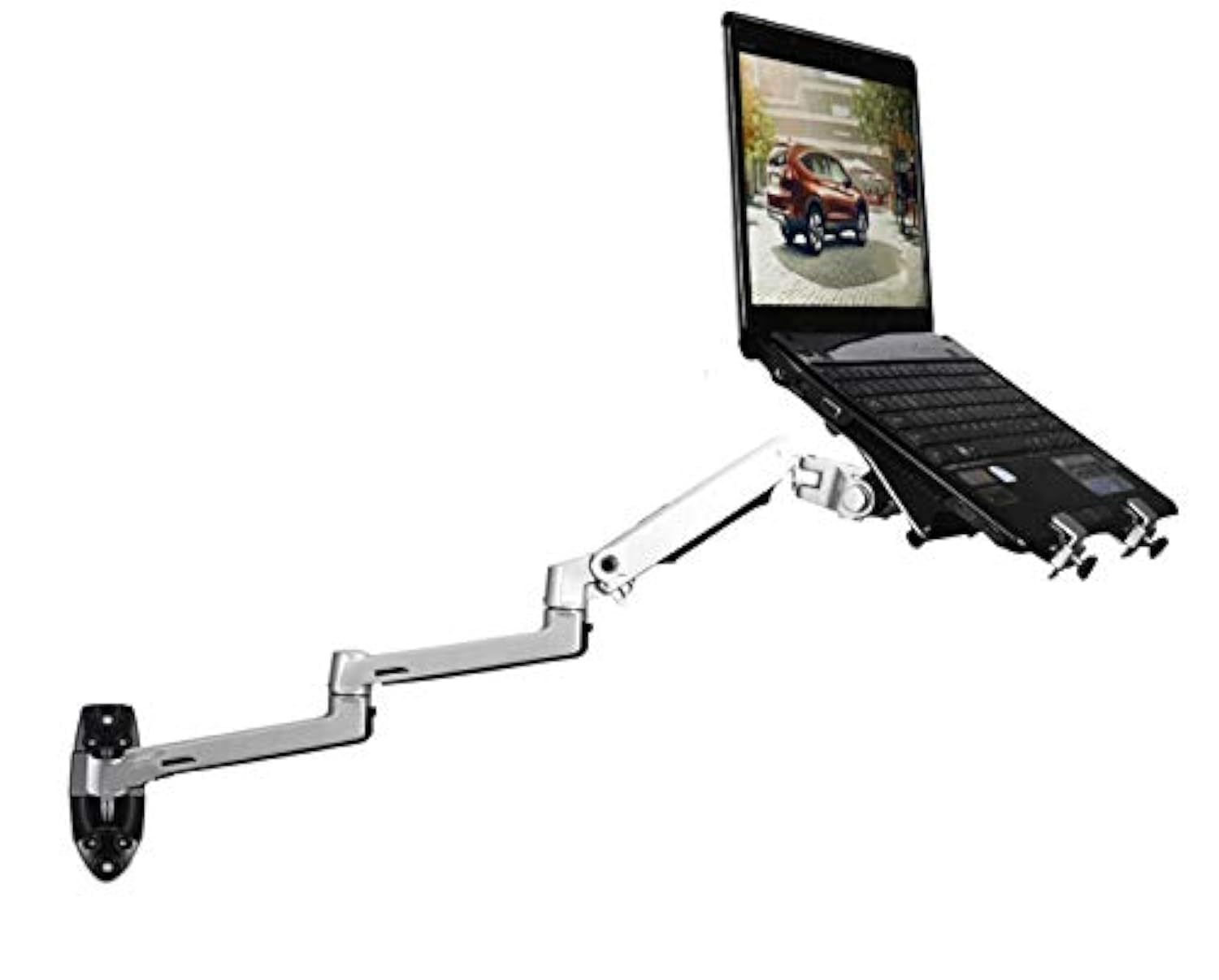 XSJ8013WT Aluminum Wall Mount Laptop Holder - Adjustable Long Arm Monitor Stand with Mechanical Spring, Full Motion Ergonomic Desk Mount for Home & Office (Silver) - Perfect for Workspace Organization & Multi-Screen Setup