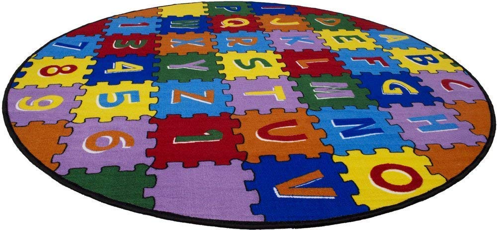 **Non-Slip ABC & Numbers Educational Kids Rug – 8x8 Feet Round Play Mat for Learning & Fun | Perfect for Nursery, Playroom & Daycare**