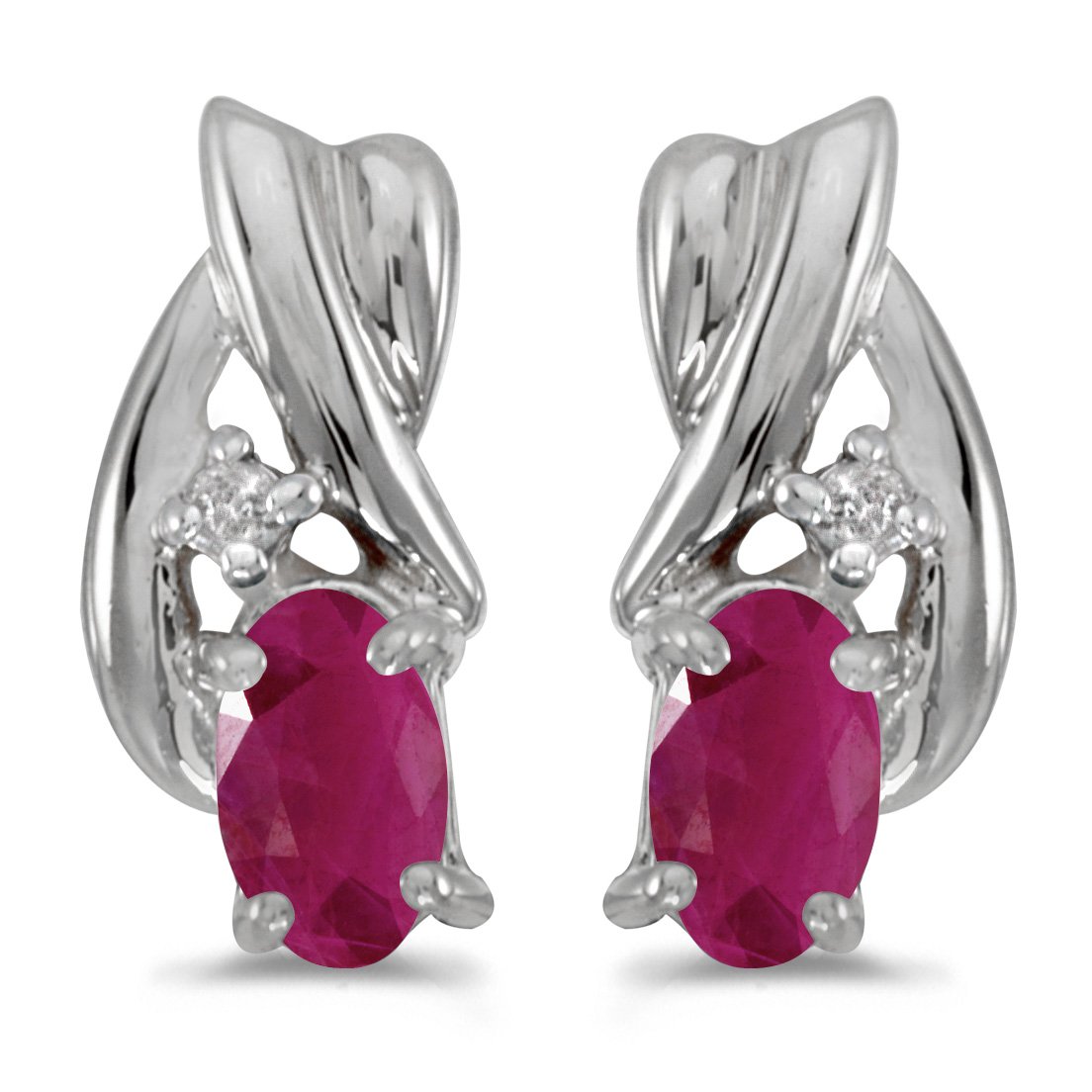 14K White Gold Oval Ruby and Diamond Earrings for Women | Elegant Dangle Earrings for Weddings, Parties & Special Occasions