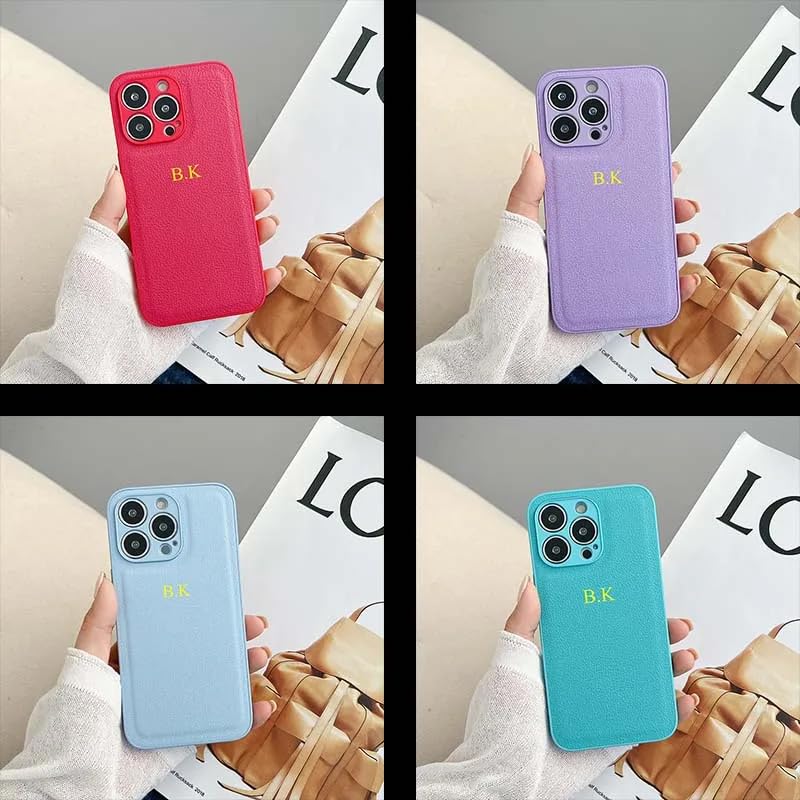 Custom Embossed Leather Phone Case for iPhone 16/15/14/13/12/11 Plus Pro Max - Personalized with Text, Date, Name, Initials & Monogram - Engraved Gift Idea (Purple) - Perfect for Anniversary, Birthday & Valentine's Day Gifts