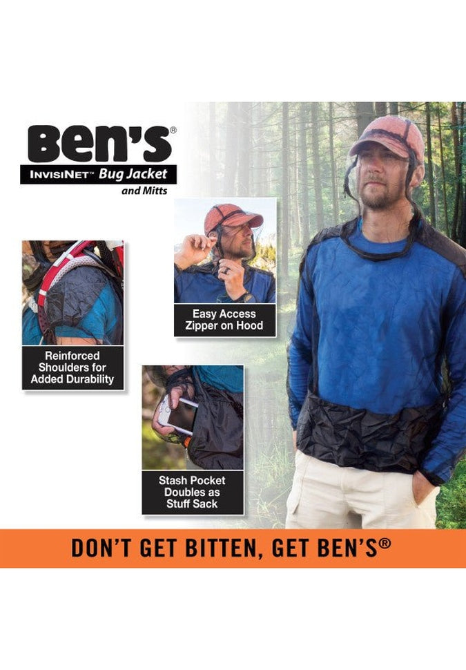 Ben's® InvisiNet Bug Jacket & Mitts - Lightweight Mosquito Protection for Outdoor Activities - Perfect for Hiking, Camping, and Gardening