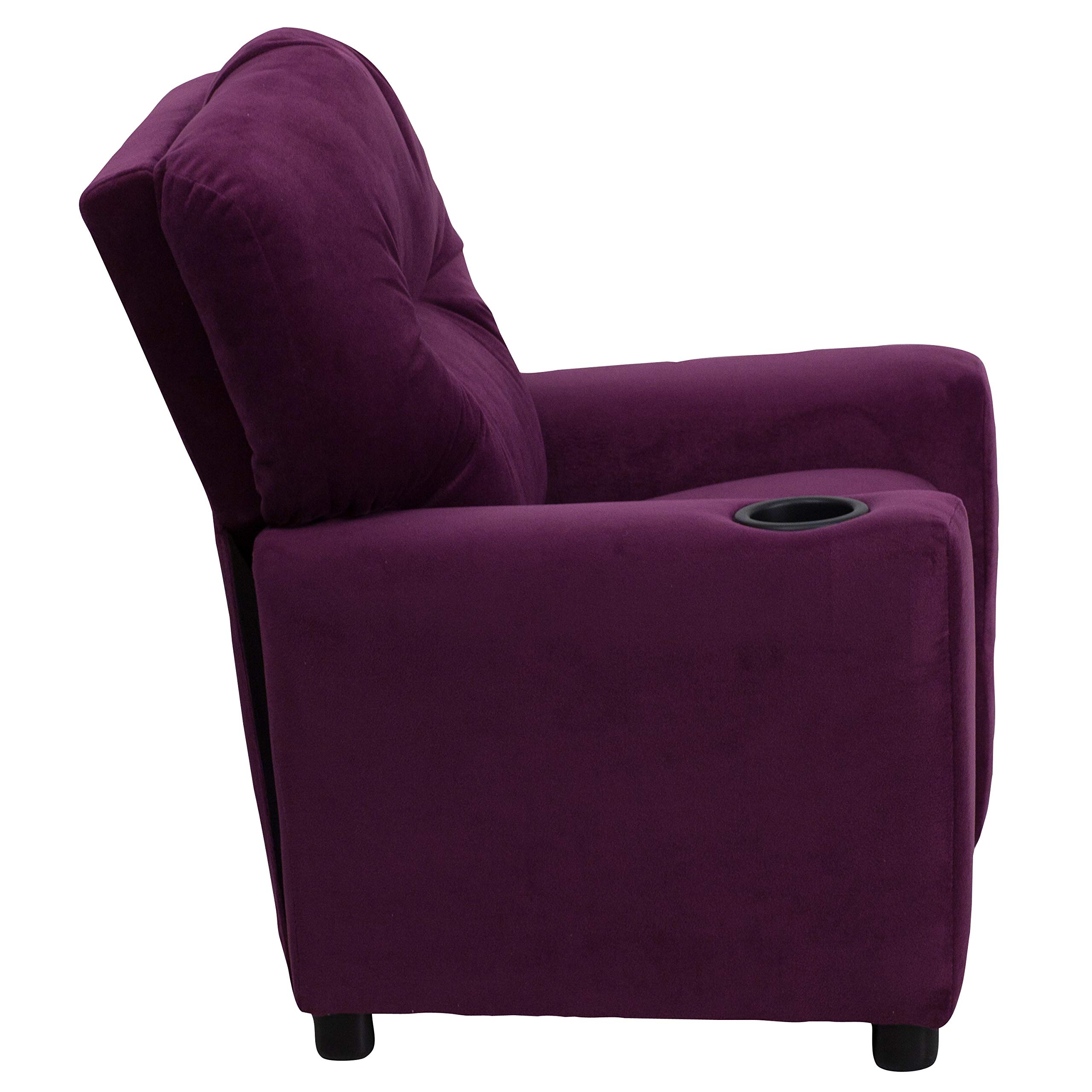 BizChair Purple Microfiber Kids Recliner with Cup Holder - Comfortable Children's Lounge Chair for Bedroom, Playroom & TV Watching