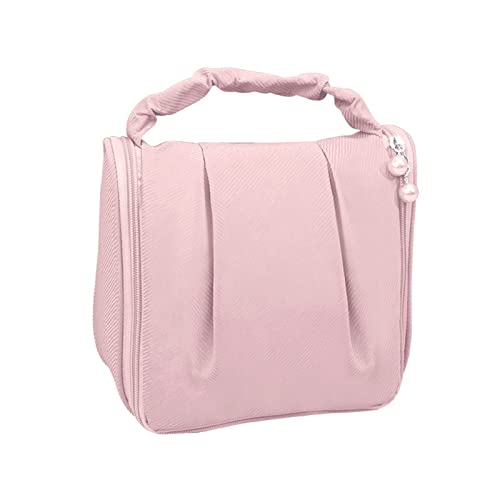 Waterproof Leather Hanging Cosmetic Bag - Travel & Makeup Storage (Pink)