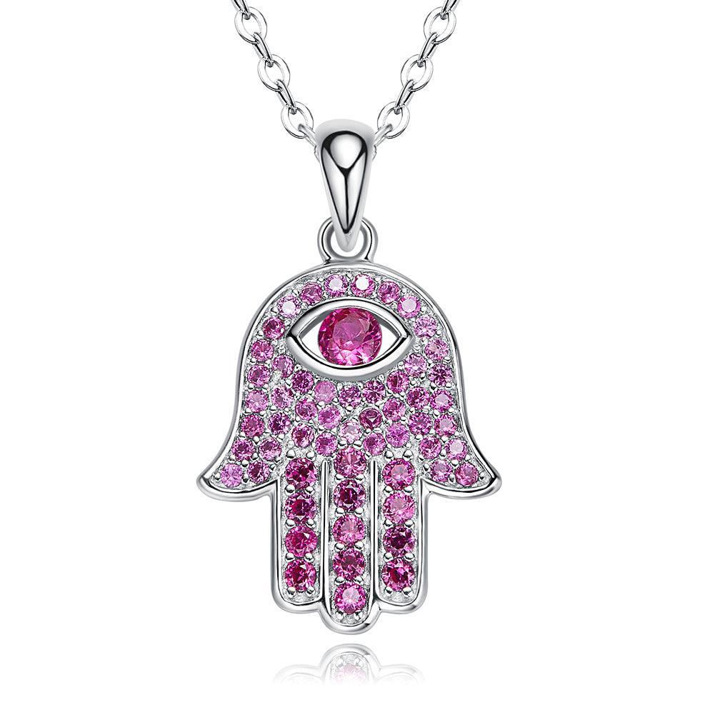 925 Sterling Silver Hamsa Hand Pendant with AAA Zircon - Elegant Jewelry Gift for Women, Protection Charm for Home & Travel