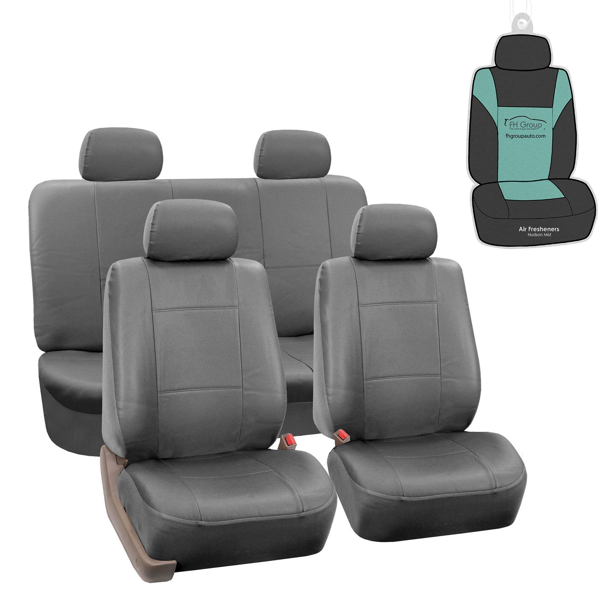 Premium PU Leather Car Seat Covers Full Set - Airbag Compatible Split Bench Design, Solid Gray Universal Fit for Cars, Trucks & SUVs | Durable Interior Protection & Comfort Upgrade for Daily Commute, Road Trips & Family Travel
