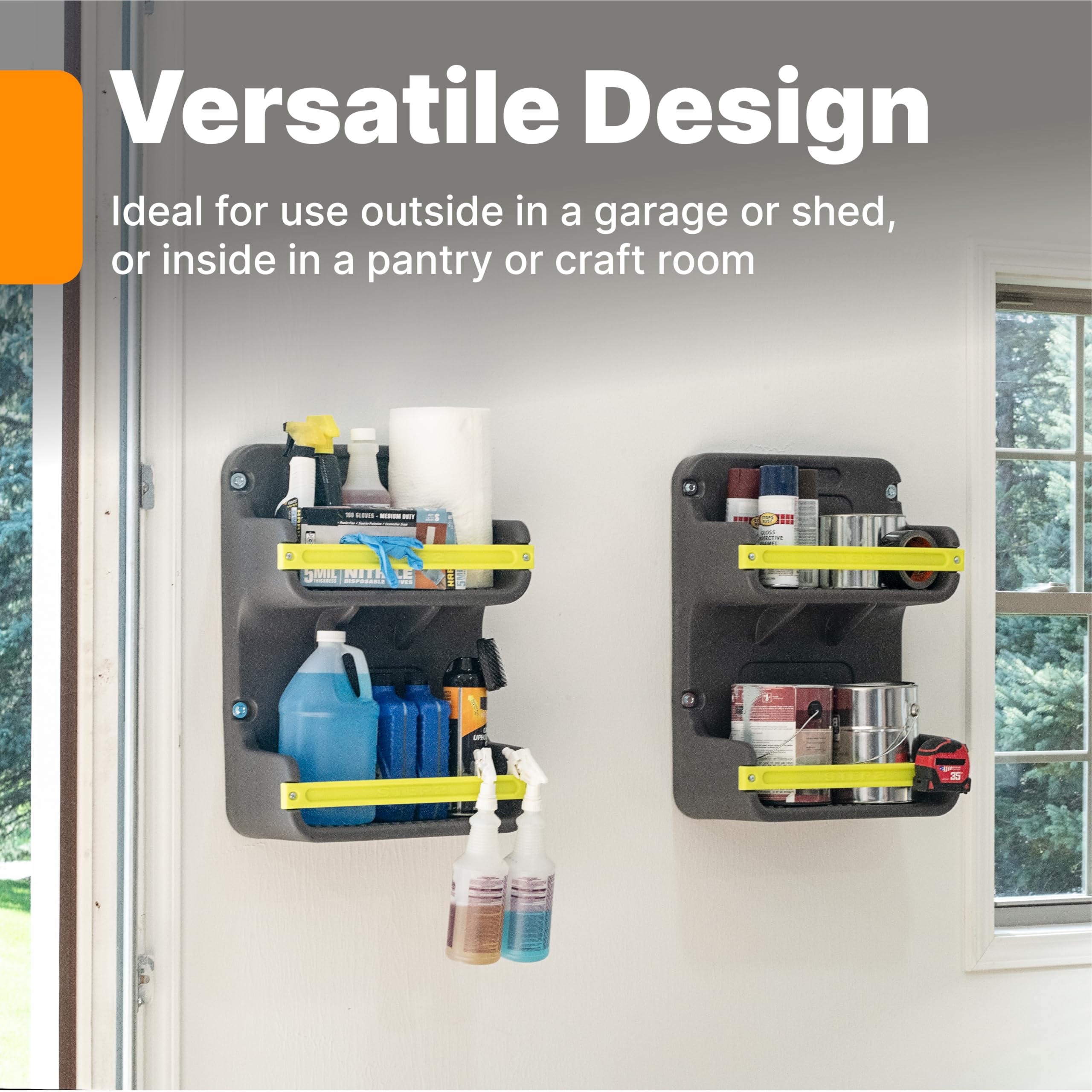 Step2 Evertough Vertical Wall Shelf - Heavy Duty 2-Pack Storage Shelves for Garage, Shed, Pantry | Indoor & Outdoor Weather-Resistant Plastic Shelving Units in Charcoal Gray | Perfect for Organizing Tools, Garden Supplies & Household Items