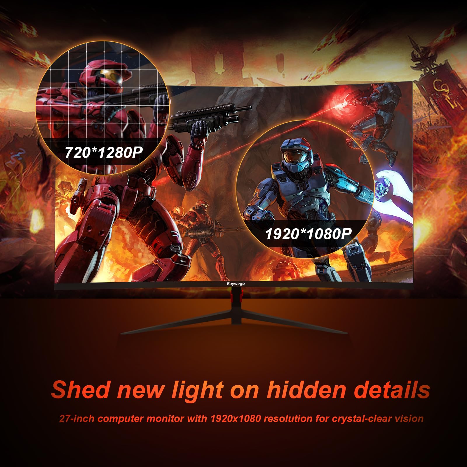 27 inch Curved Gaming Monitor 180Hz Full HD 1080P 1800R LED Computer Display with FreeSync & Eye-Care Technology, VESA Mount, DP & HDMI Ports, IPS Panel - Perfect for Competitive Gaming, Streaming & Home Office Work