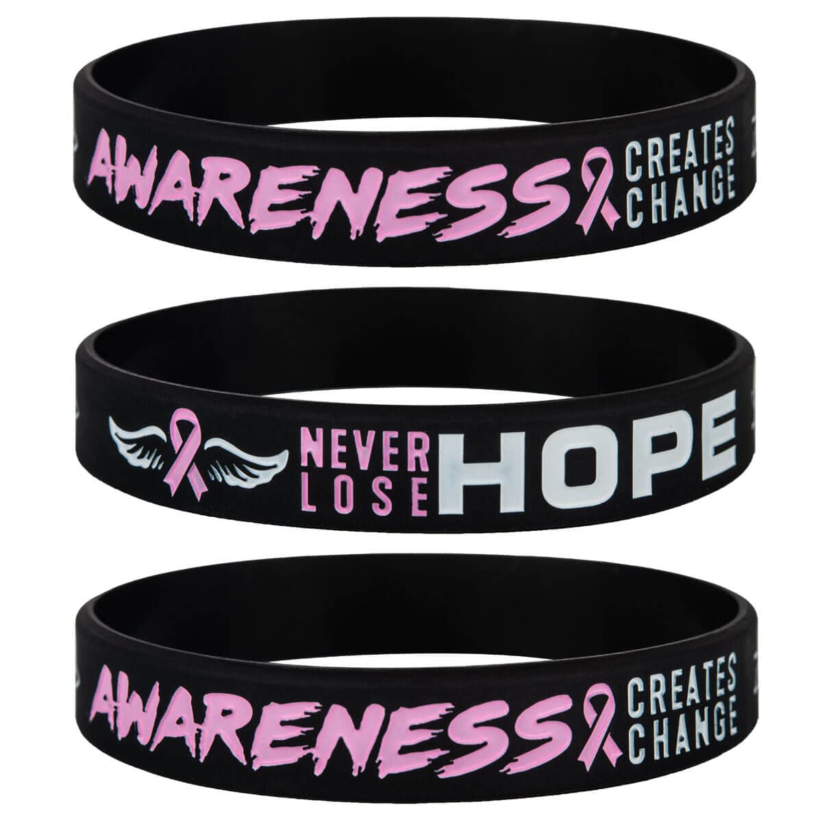 Pink Ribbon Cancer Awareness Silicone Bracelets - Motivational Wristbands with Inspirational Sayings 