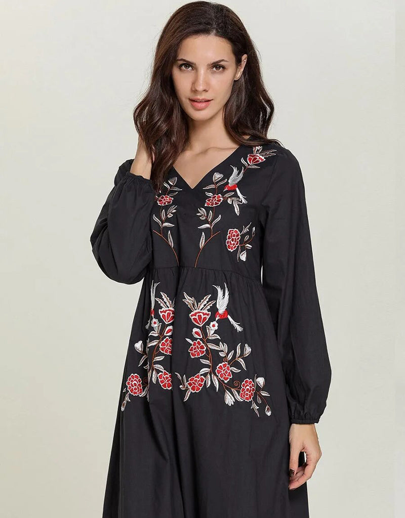Stylish Autumnal Floral Abaya for Women - Modest Urban Casual Dress for Everyday Wear - Perfect for Work, Shopping & Social Events