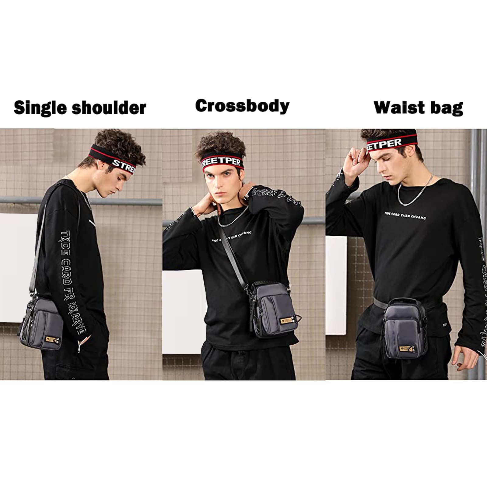 OVAKIA Men's Crossbody Shoulder Bag - Lightweight Nylon Messenger Bag with Multiple Zipper Pockets for Outdoor, Travel, Work & Daily Use - Black (Perfect for Hiking, Commuting & Business Trips)