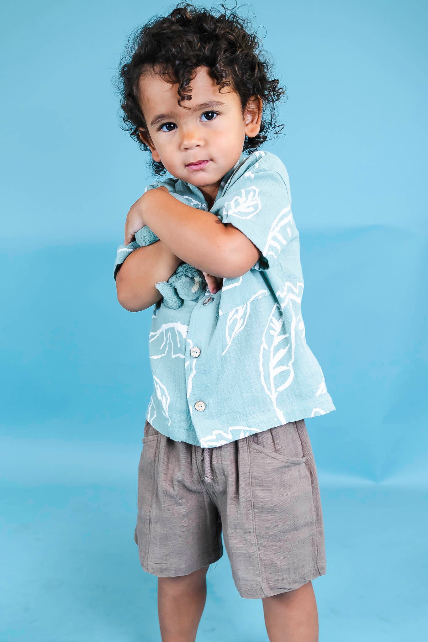 Green Leaf Collared Shirt for Toddler Boys | Soft Cotton Button-Down Top for Kids | Perfect for Playdates, School & Family Photos