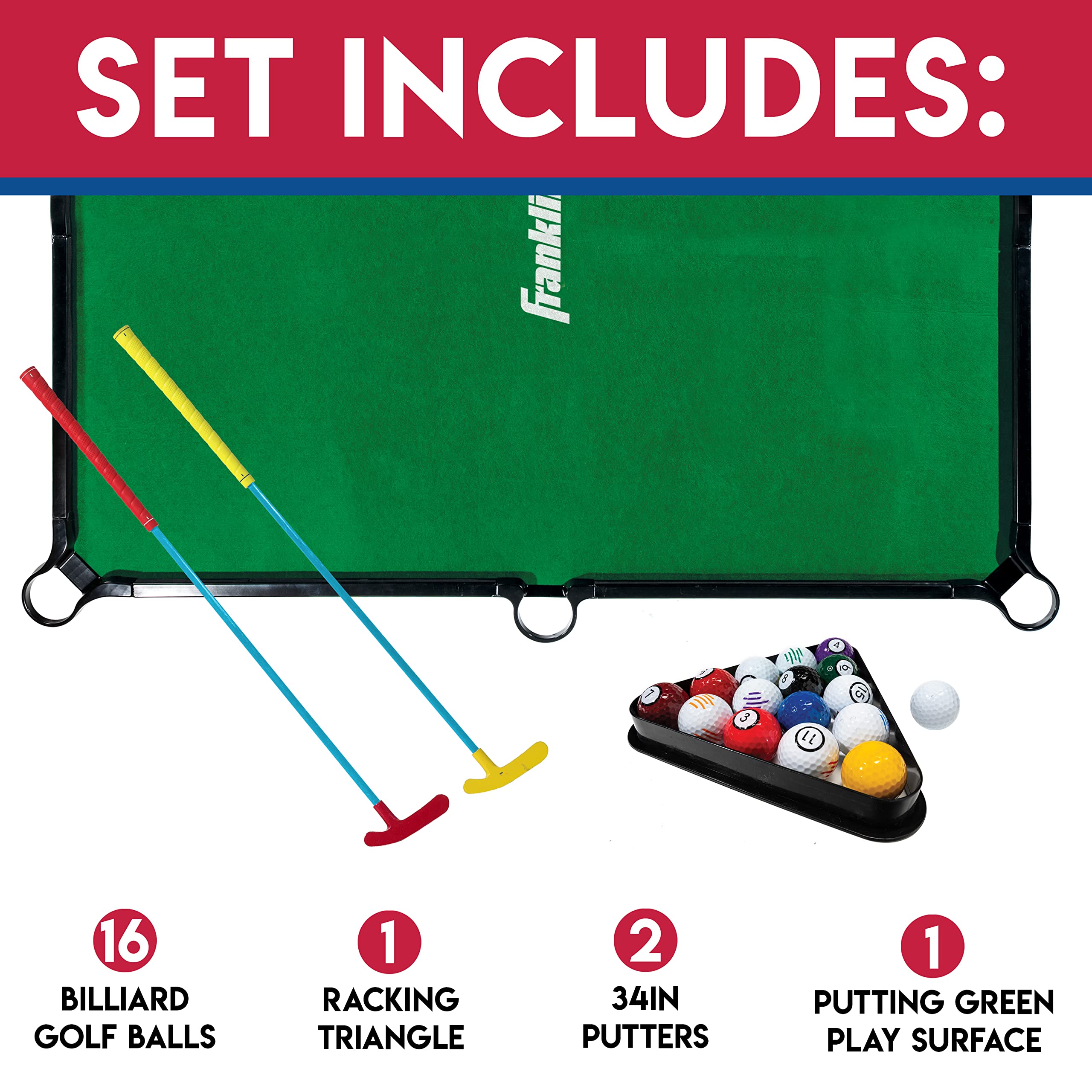 Franklin Sports Billiards Golf Game Set - Fun Indoor Mini Pool & Golf Combo for Kids, Adults & Family Game Night - Perfect for Parties, Gifts & Home Entertainment