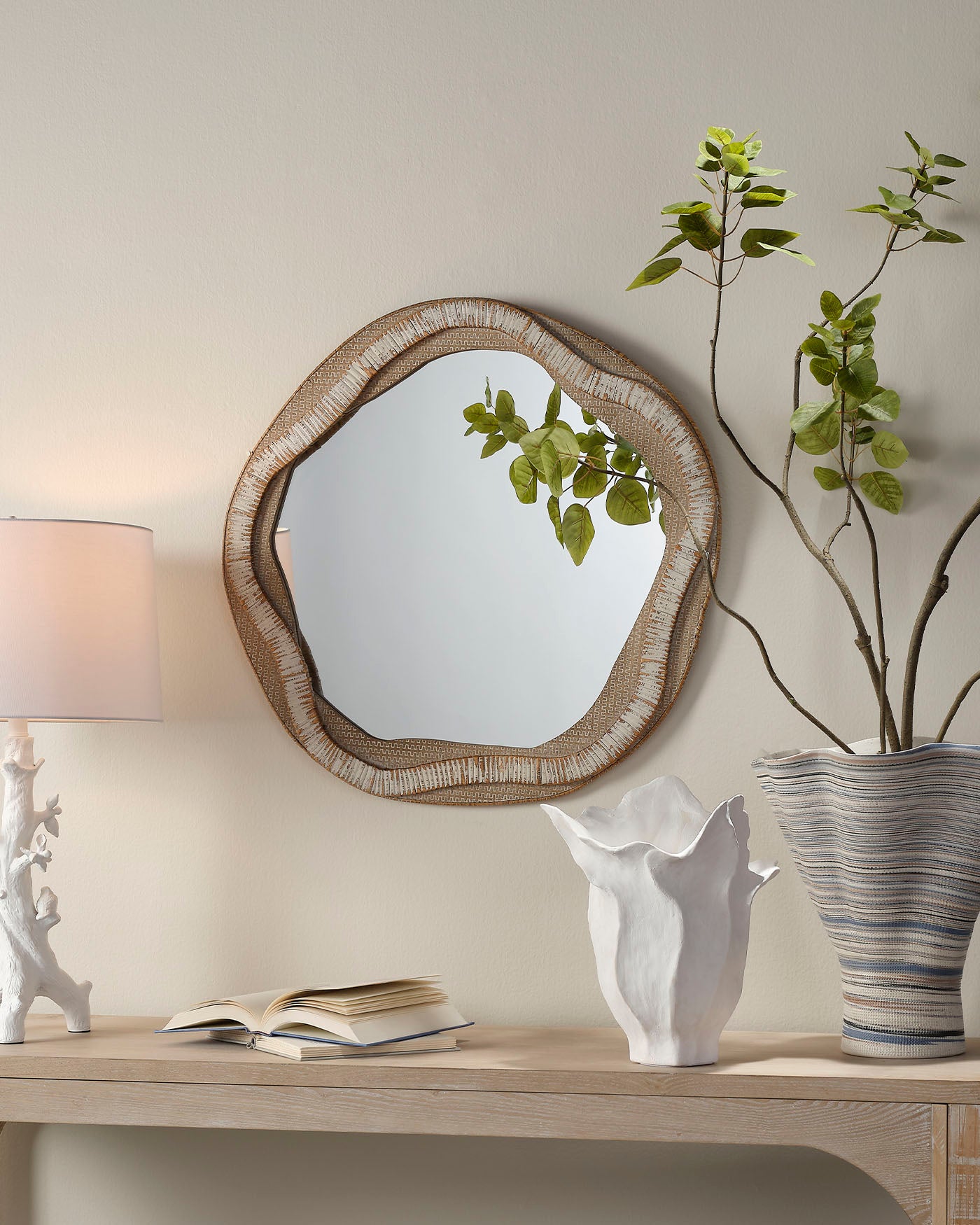 Organic Mirror for Home Decor | Feng Shui Wall Mirror | Handmade Wooden Frame | Perfect for Living Room, Bedroom & Office