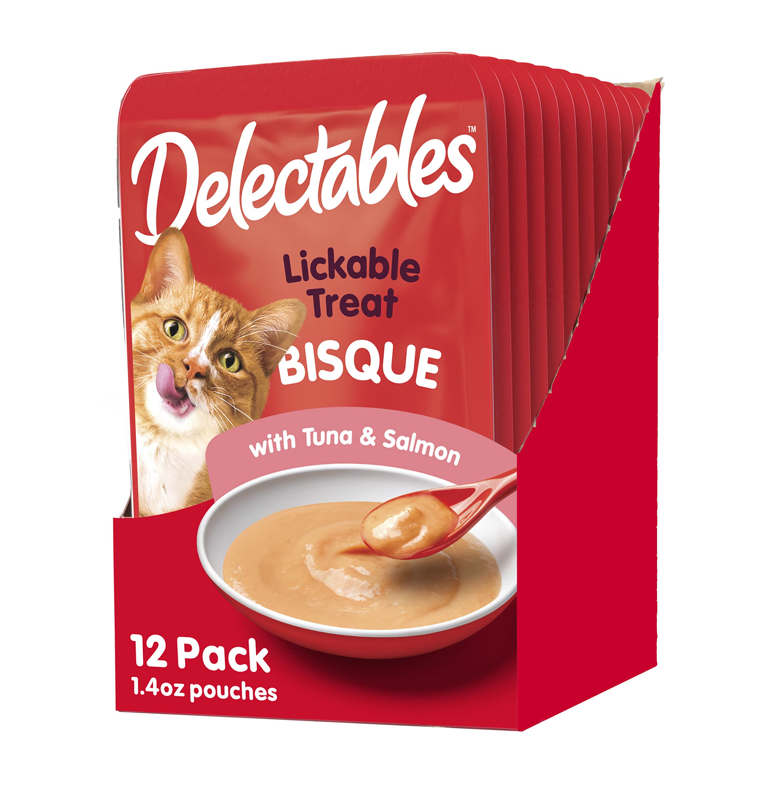 Hartz Delectables Bisque Tuna & Salmon Lickable Wet Cat Treats - 12 Pack - Grain-Free Appetizing Cat Food Topper for Picky Eaters - Perfect for Senior Cats & Kittens