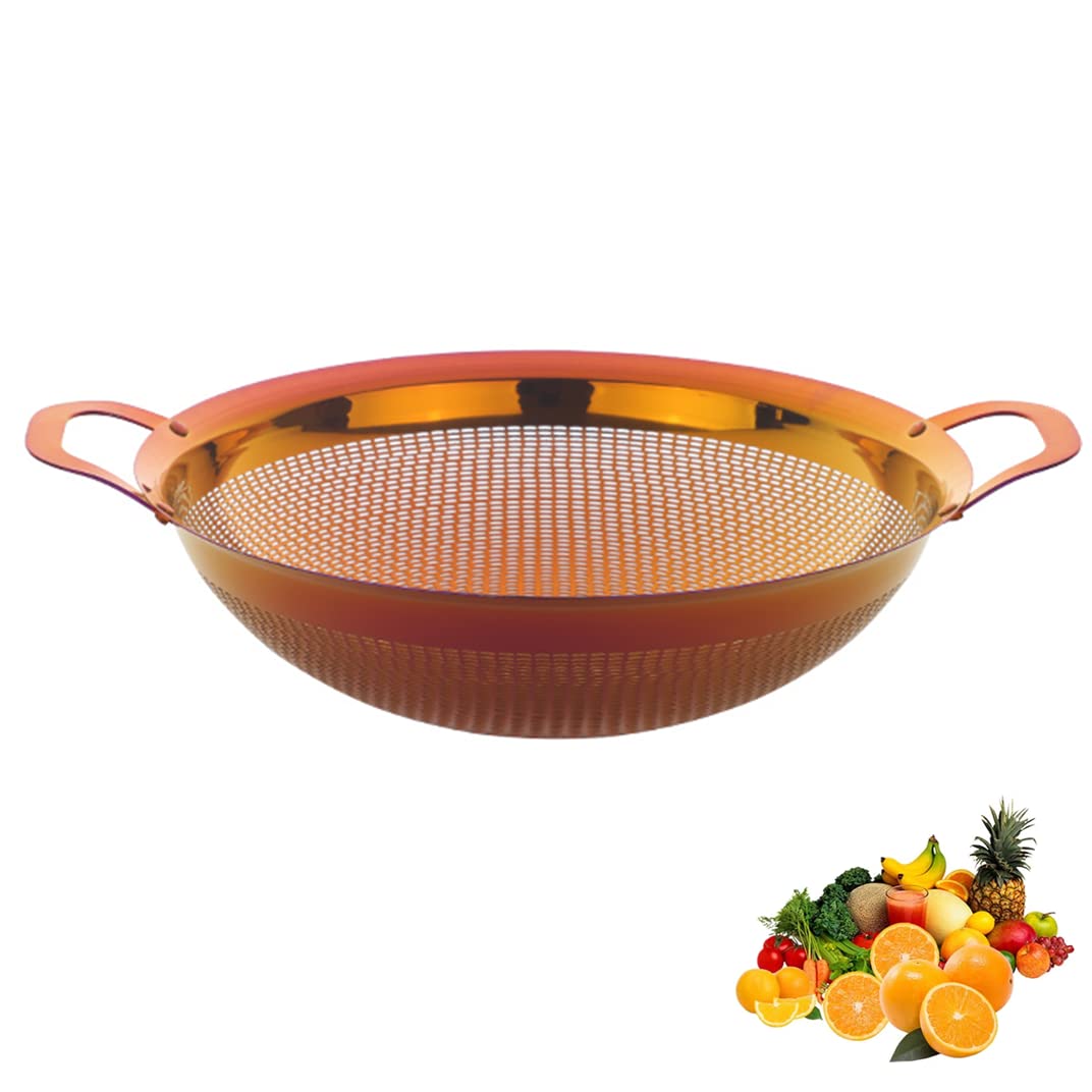 Premium Stainless Steel Colander with Handle & Legs - Pasta, Salad, Berry, Veggie, Fruit Strainer - Durable Kitchen Utensil for Draining, Washing & Serving - Perfect for Cooking, Baking & Meal Prep (Red)