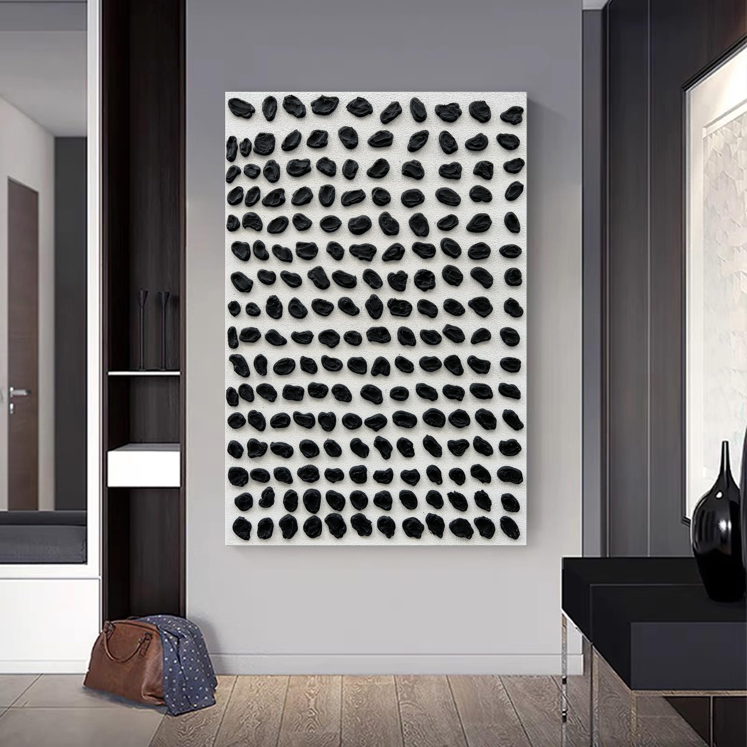 Hand-Painted Black & White Abstract Oil Painting - 45x30 Inch Modern Minimalist Wall Art - Contemporary Texture Artwork for Living Room, Bedroom & Office Decor