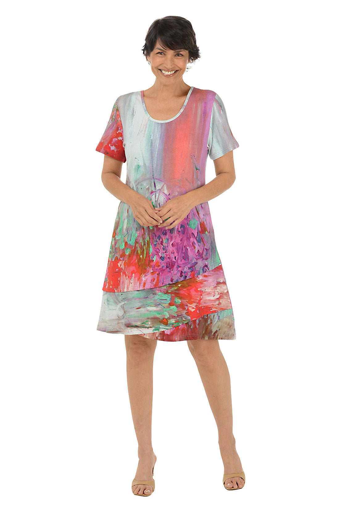 Jardin Women's Layered Hem Short Sleeve Summer Dress - Flowy Casual Sundress for Beach, Vacation & Everyday Wear