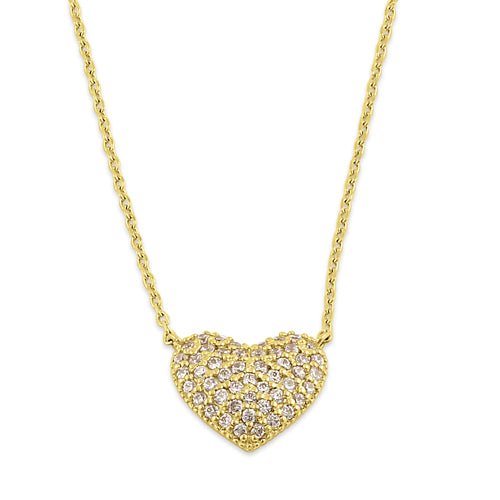 14K Solid Gold Puffy Heart Diamond Necklace for Women - Elegant Valentine's Day Gift, Anniversary Present & Romantic Date Jewelry