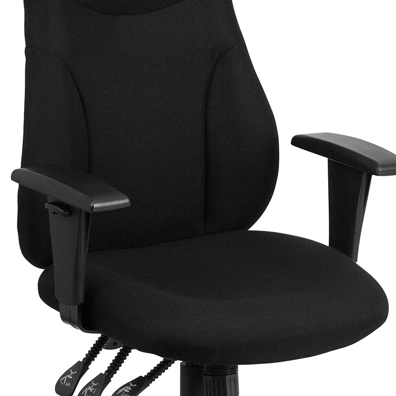 Ergonomic High Back Office Chair with Adjustable Arms - Black Fabric Swivel Task Chair for Home & Office Workspace - Perfect for Long Hours of Computer Work, Gaming, and Study Sessions