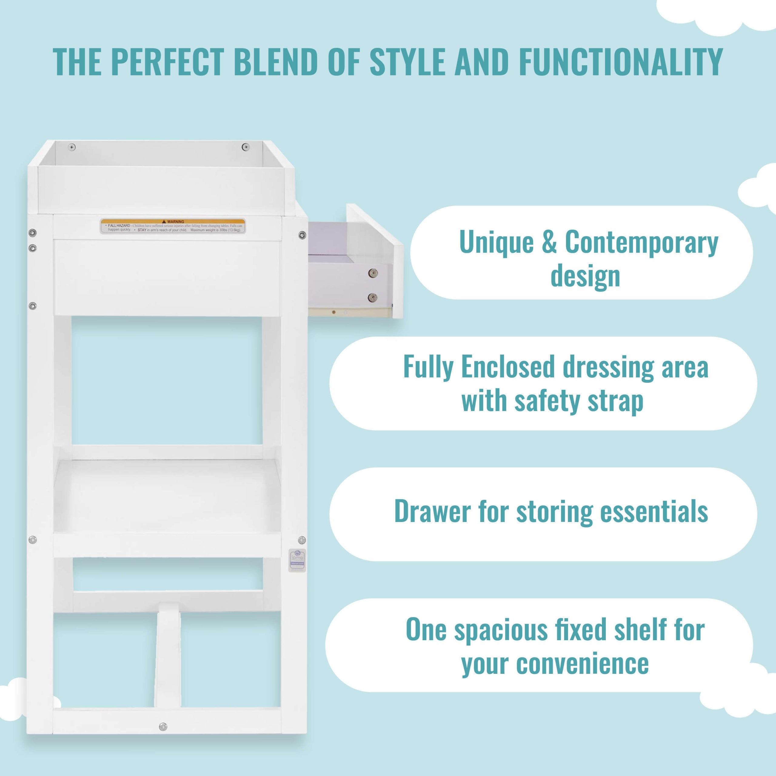 Dream On Me Arlo Changing Table - Baby Dresser & Diaper Station for Nursery Organization | Perfect for Newborns & Toddlers | Safe, Sturdy & Space-Saving Design