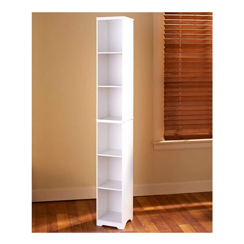 Slim White Wooden Storage Tower Cabinet - 9