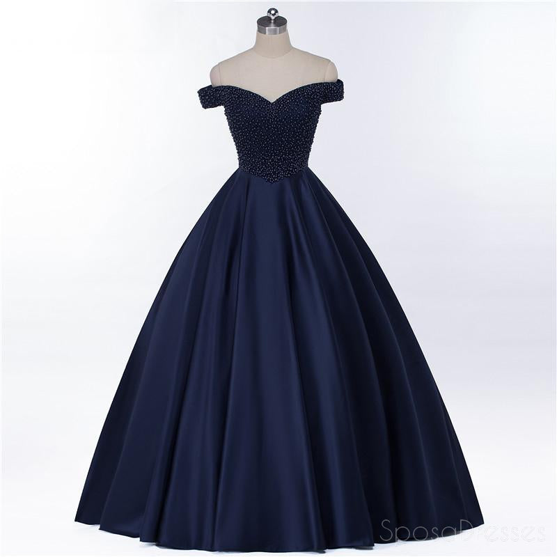 Navy Blue Beaded Off Shoulder A-Line Long Evening Prom Dress - Elegant 2018 Party Gown for Women | Perfect for Prom, Homecoming, Formal Events & Special Occasions