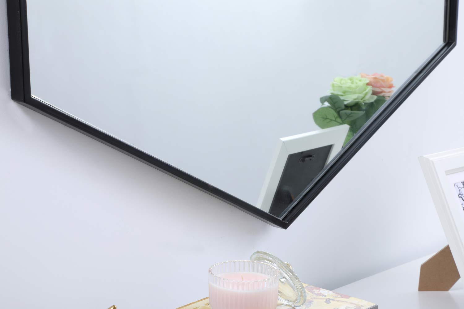 41 Inch Black Metal Frame Hexagon Mirror - Modern Wall Decor for Living Room, Bedroom & Bathroom