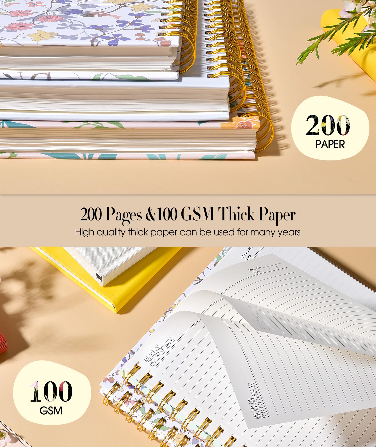 Elegant Spiral Notebook for Women - 200 Page Lined Journal, 8.5