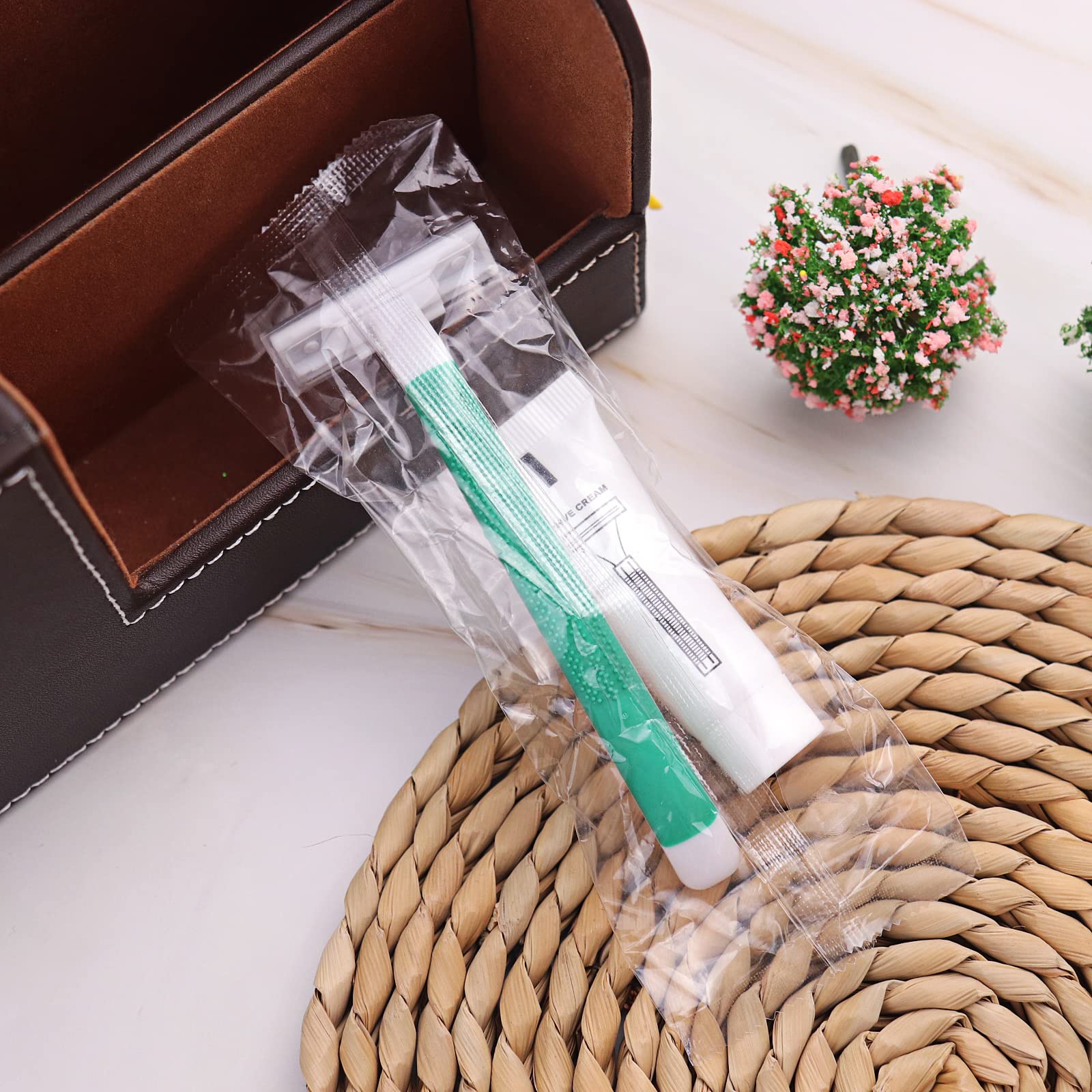 Bulk Disposable Twin Blade Razors - 50 Individually Wrapped Green Razors with Safety Cap & Shaving Cream | Ideal for Hotels, Airbnb, Shelters, Travel & Homeless Care Kits