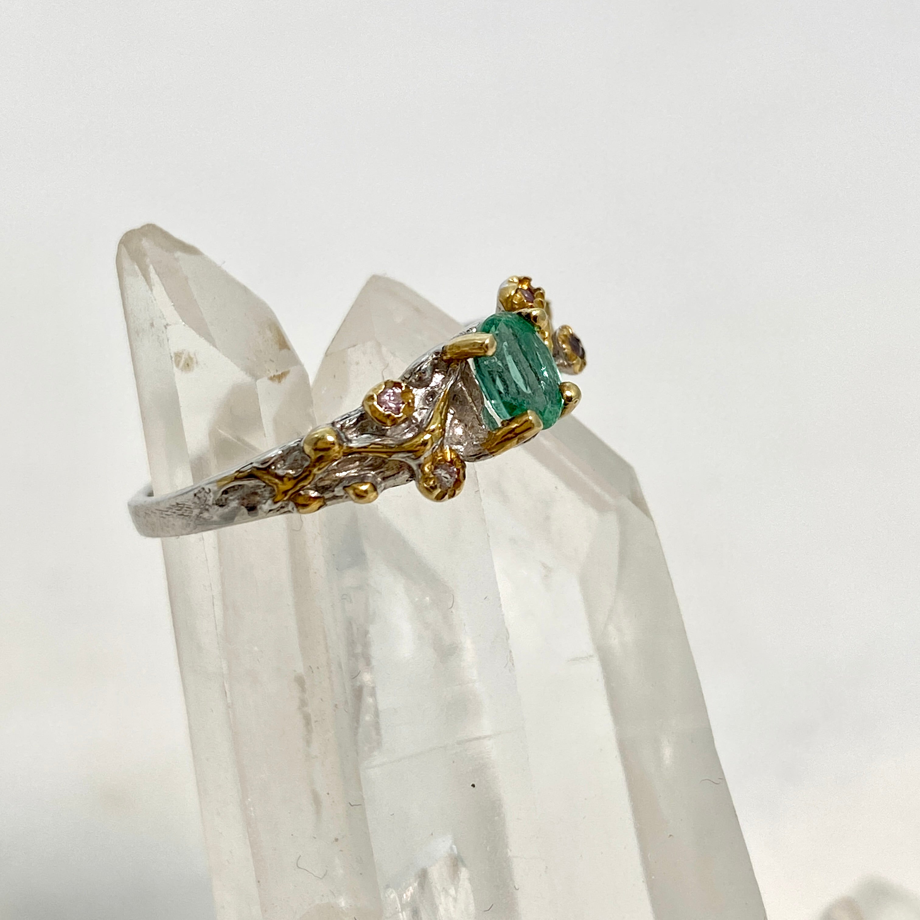Emerald & Sapphire 925 Sterling Silver 18K Gold Ring Size 7 - Elegant Birthstone Jewelry for Women, Perfect for Anniversary, Birthday & Special Occasion Gifts