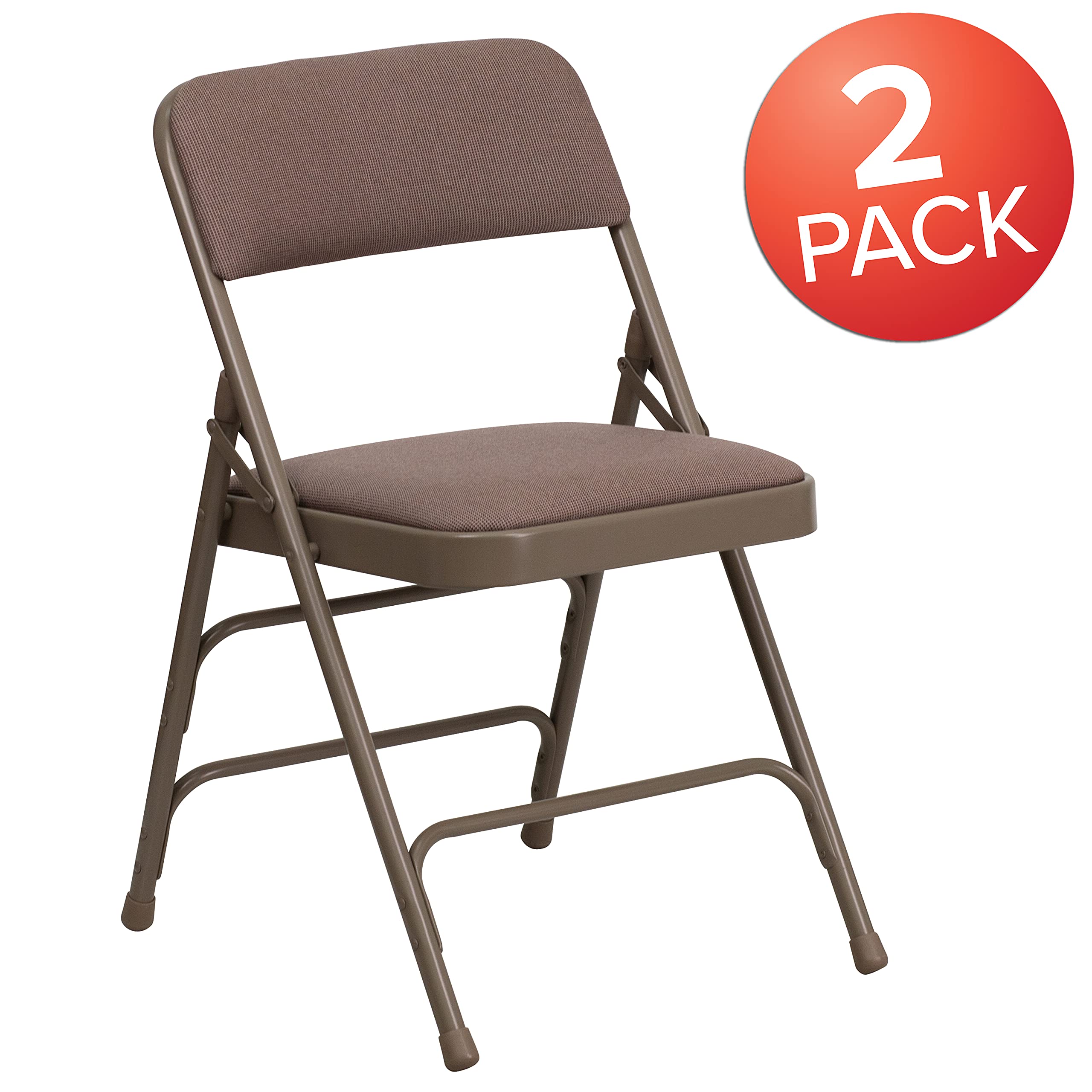 EMMA + OLIVER 2 Pack Beige Fabric Folding Chairs with Curved Triple-Braced Metal Frame - Perfect for Weddings, Parties, and Outdoor Events