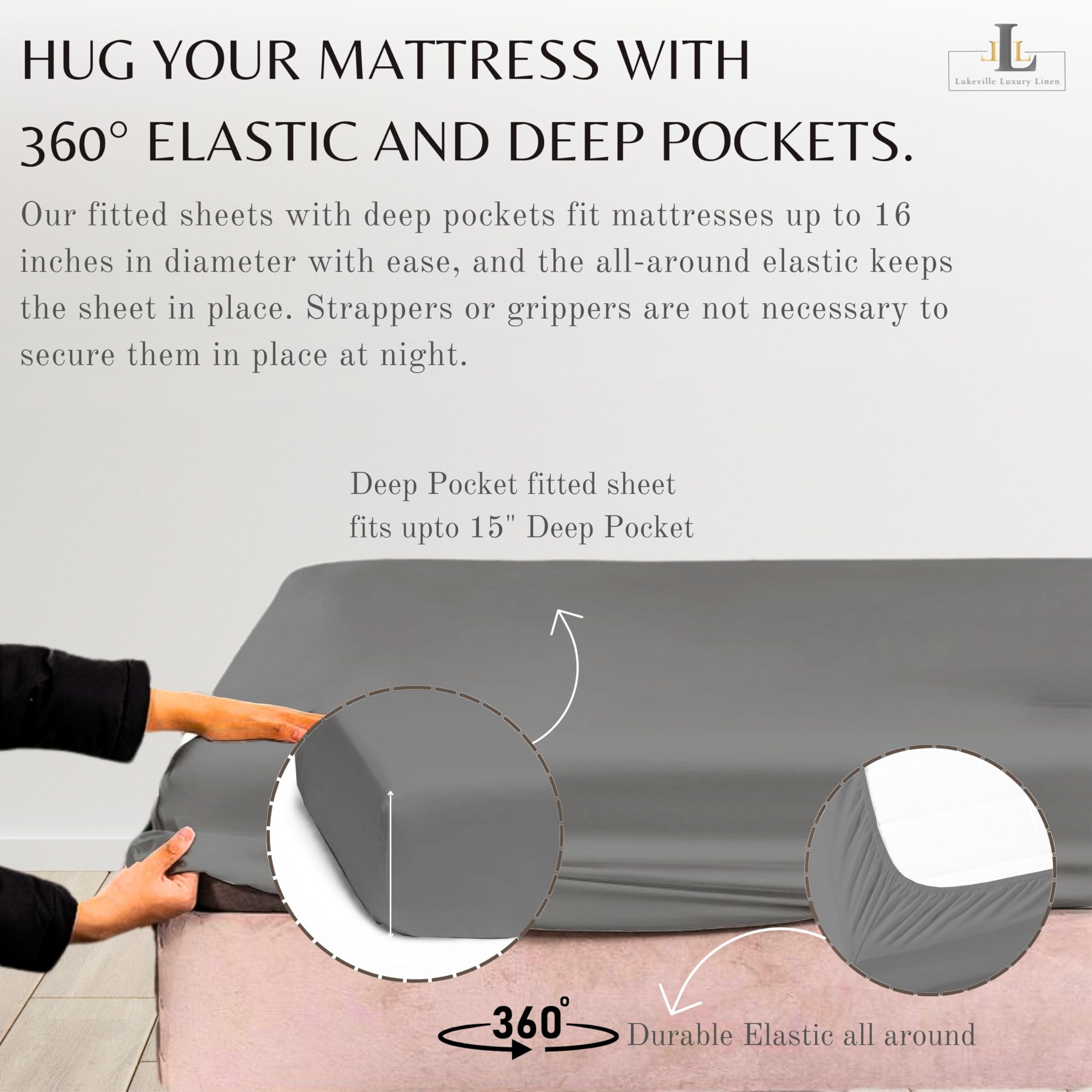 Lukeville Luxury 100% Cotton 4-Piece XL Bed Sheet Set - 500 Thread Count Ultra Soft & Breathable Cooling Sheets - Deep Pockets Fits 16