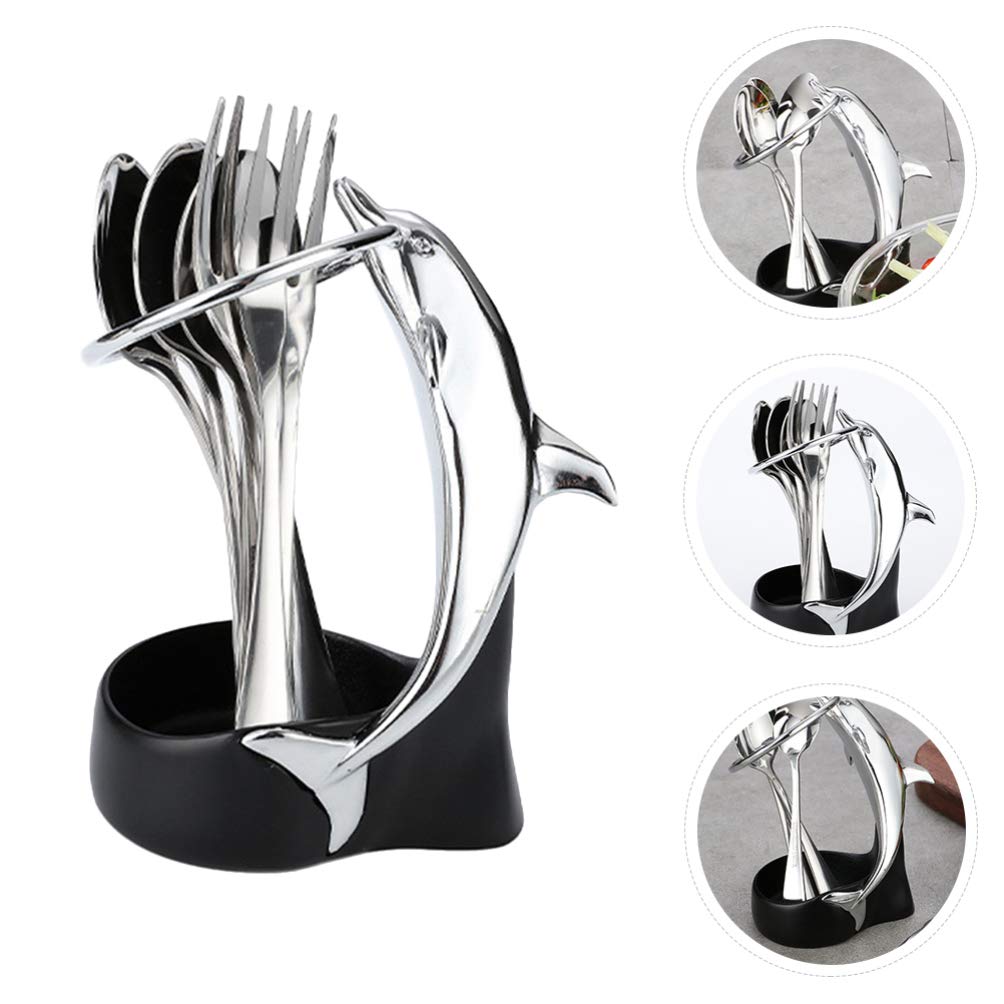DOITOOL 3-Piece Stainless Steel Forks and Spoons Set with Dolphin Base Organizer - Elegant Silverware for Dining, Kitchen & Party Use | Durable Tableware for Restaurants, Home & Outdoor Picnics