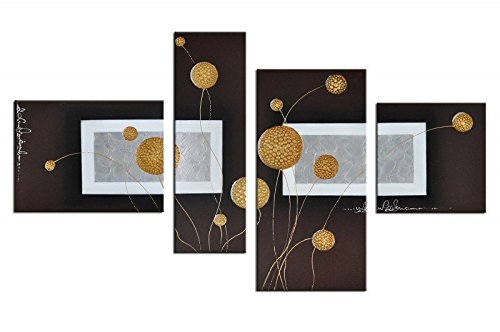 Noah Art 4-Panel Hand Painted Abstract Oil Painting - Golden Brown Framed Canvas Wall Art for Living Room, Bedroom & Office Decor - Modern Home & Workspace Decoration