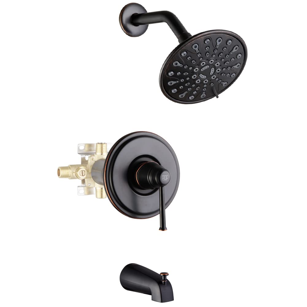 Oil-Rubbed Bronze Shower Faucet Set with 6-Spray Touch-Clean Shower Head & Tub Spout - Complete Bathroom Tub and Shower System with Rough-in Valve - Perfect for Modern Bathroom Renovations and Spa-Like Showers
