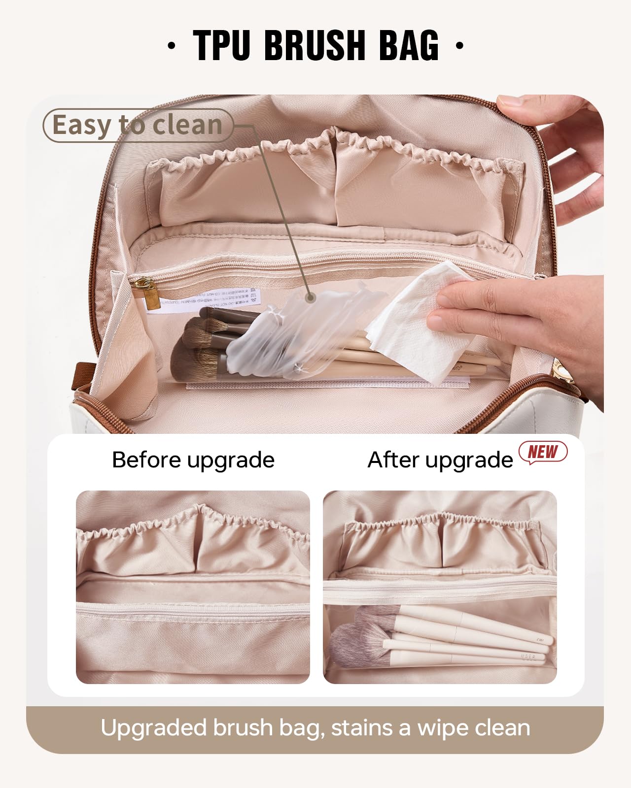 EACHY Large Waterproof Travel Makeup Bag for Women - Portable Cosmetic Organizer with Divider & Handle, Open Flat Toiletry Pouch - Perfect for Airplane, Gym, Vacation & Daily Use