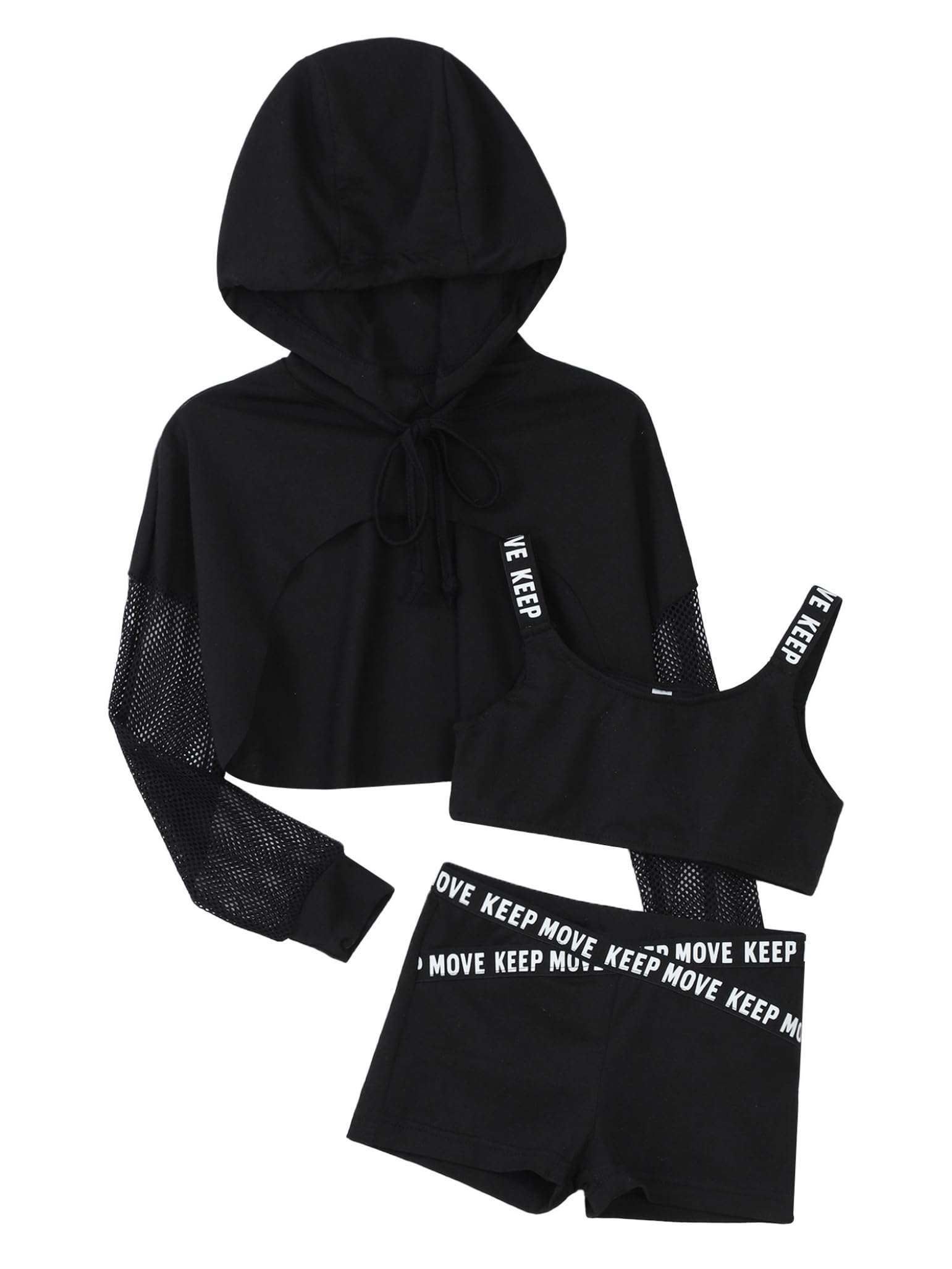 Girls Hip Hop Dance Outfit - 3 Piece Crop Top & Booty Shorts Set for Street Dance, Jazz, Ballet & Performance | Cool & Comfortable Dancewear for Kids & Teens