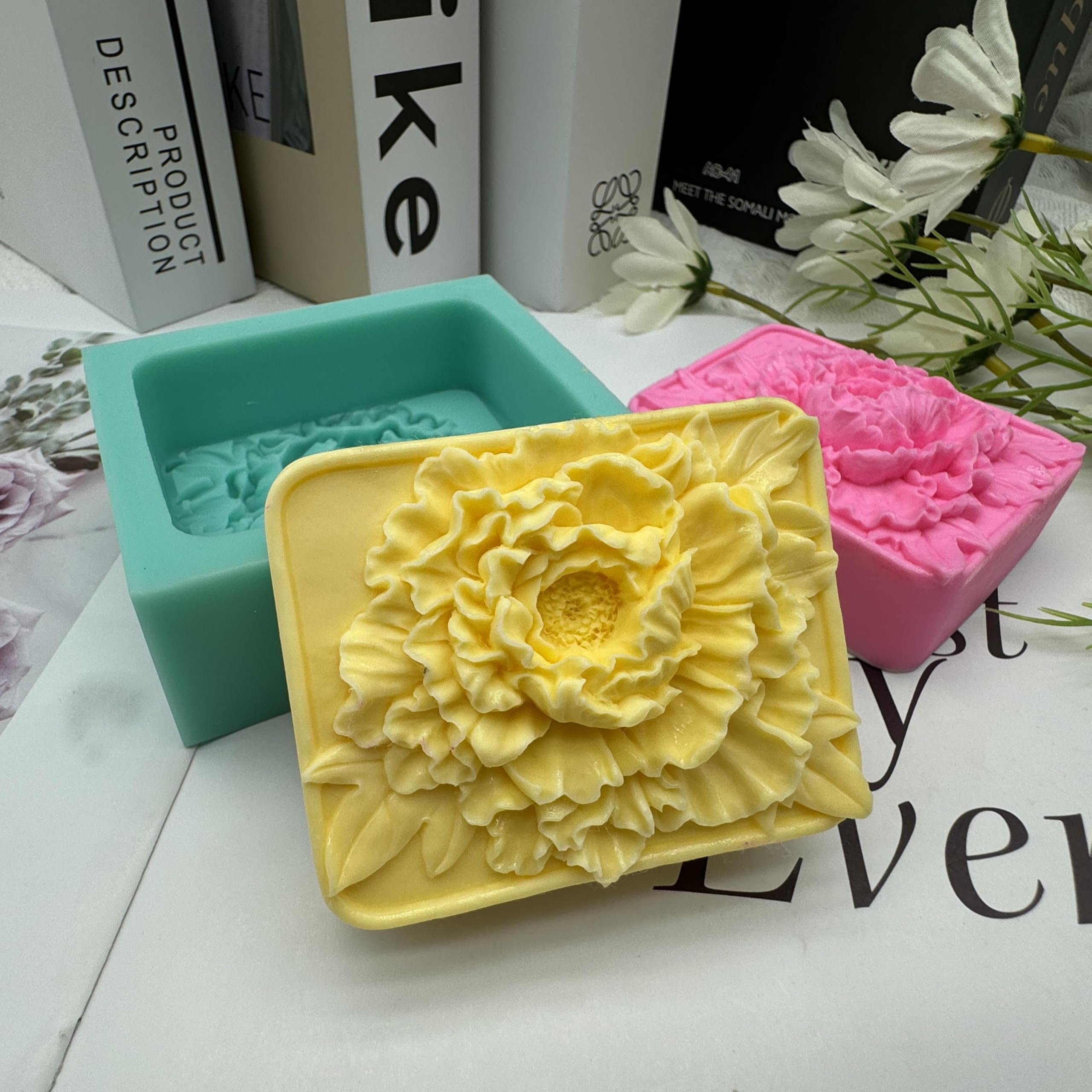 3D Peony Flower Soap Mold - Silicone Soap Making Molds for Cold Process & Melt & Pour - Handmade Soap, Lotion Bar & Candle Molds - DIY Bath & Body Supplies for Home Spa, Wedding Favors, Gift Making