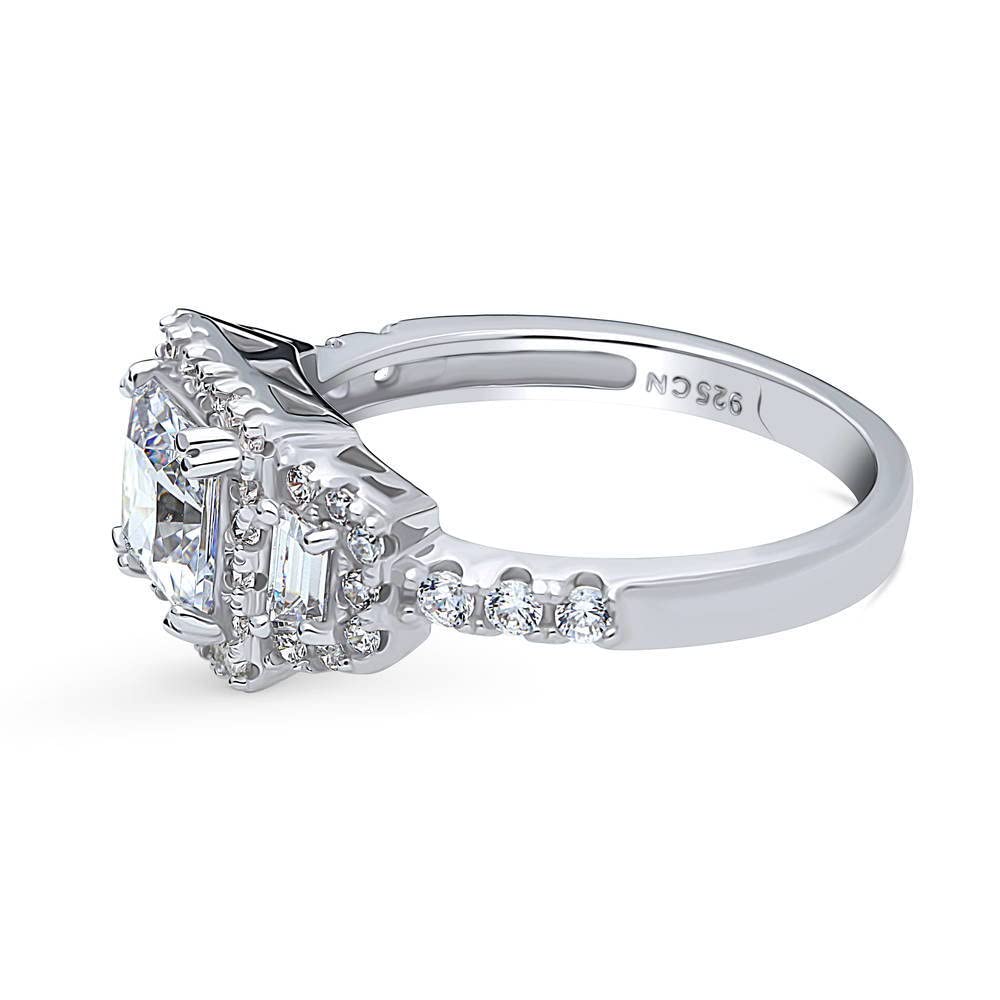 BERRICLE Sterling Silver Halo Wedding & Engagement Ring - 1.2 Carat Princess Cut Cubic Zirconia CZ 3-Stone Ring for Women, Rhodium Plated, Size 4-10 - Perfect for Proposals, Anniversaries & Special Occasions