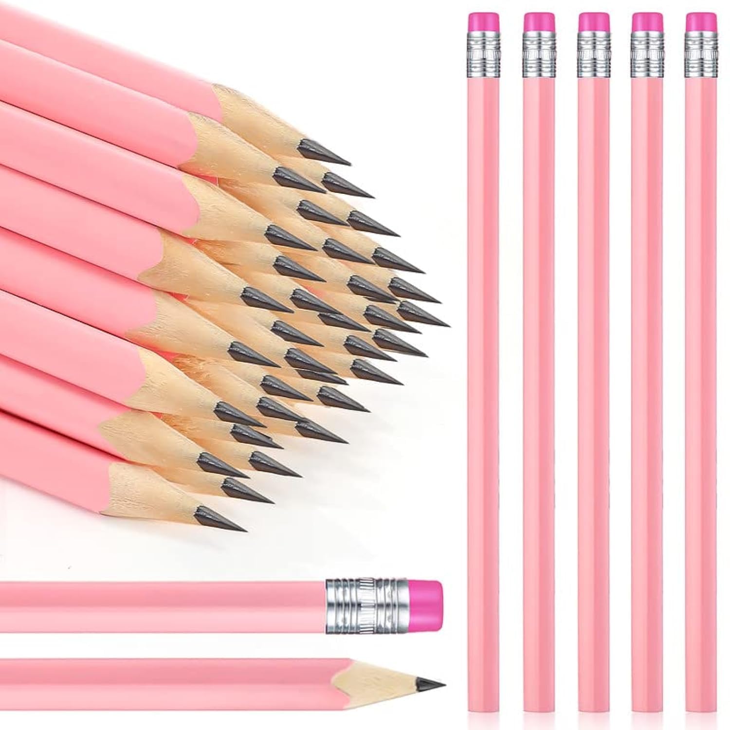 50 Pack Triangular Grip HB Graphite Pencils with Erasers - Wooden Wedding Pencils for Drawing, Sketching, School & Office Supplies (Pink) | Perfect for Bridal Showers, Back to School, Art Class & Gift Giving