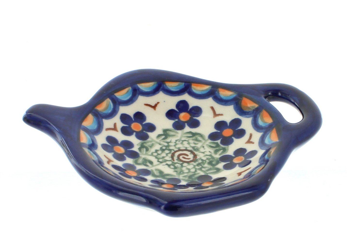 Handmade Blue Rose Polish Pottery Aztec Flower Tea Bag Holder - Ceramic Tea Bag Rest for Kitchen, Dining Table, or Gift - Perfect for Tea Lovers & Home Decor