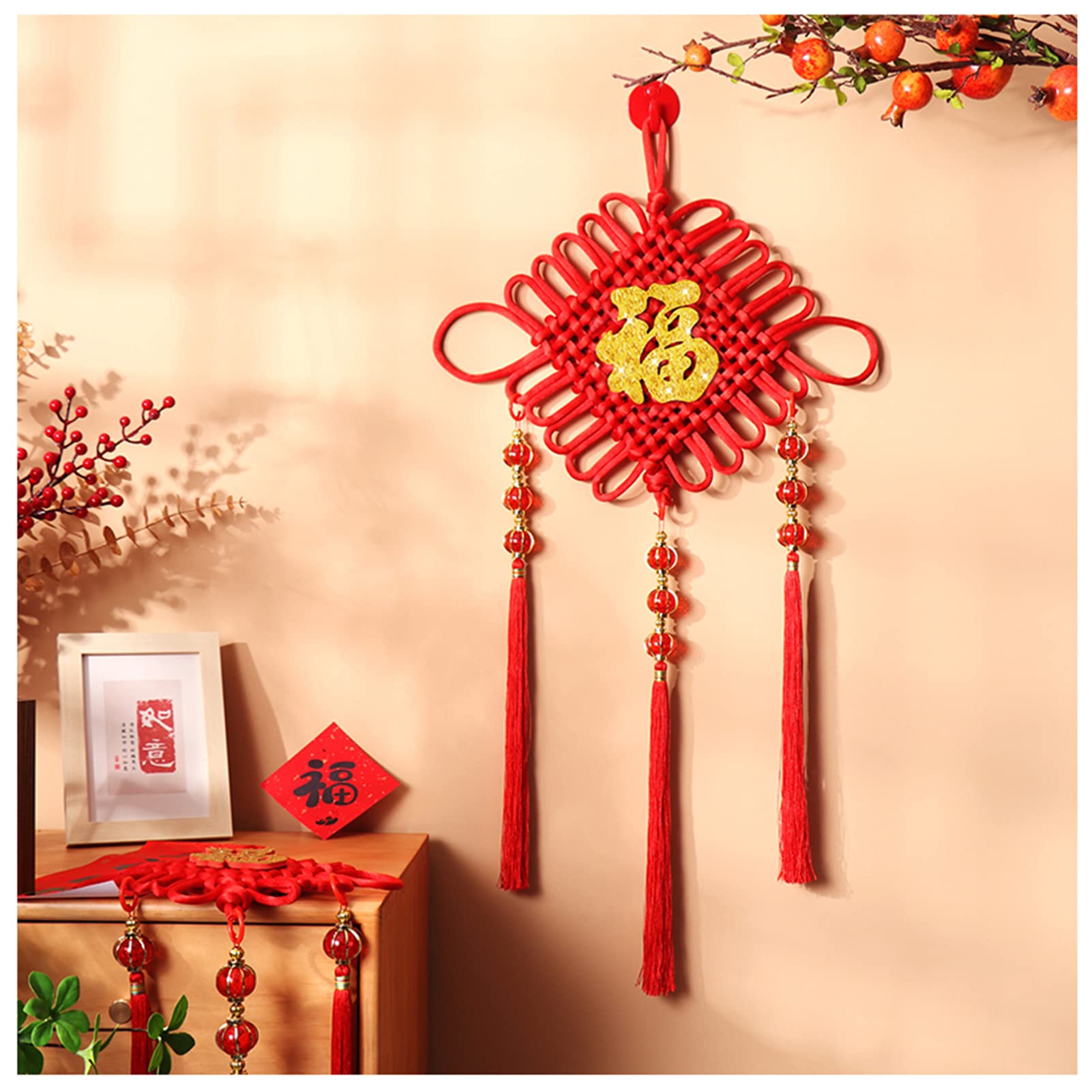 2022 Chinese New Year Decoration - Traditional Red Chinese Knot Pendant for Door & Living Room | Feng Shui Home Decor | Perfect for Spring Festival, Housewarming & Holiday Gifts (Style 3)