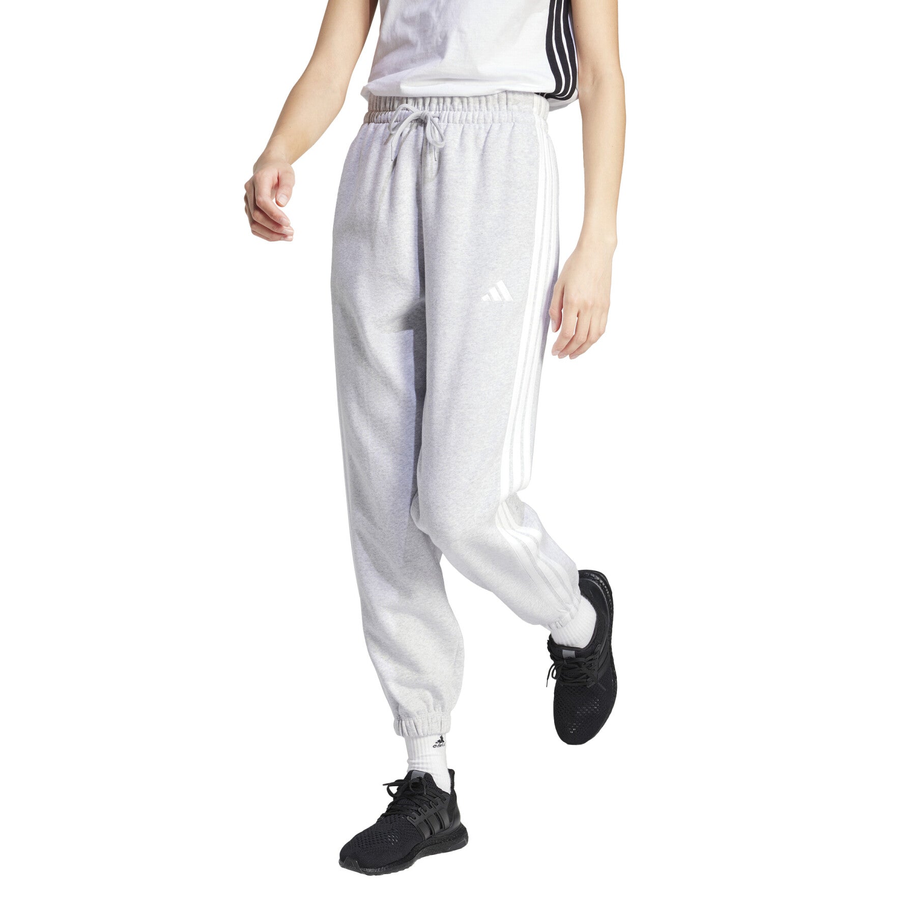 Adidas Women's 3-Stripe Fleece Grey Track Pants - Comfortable Athletic Joggers for Running, Gym & Casual Wear