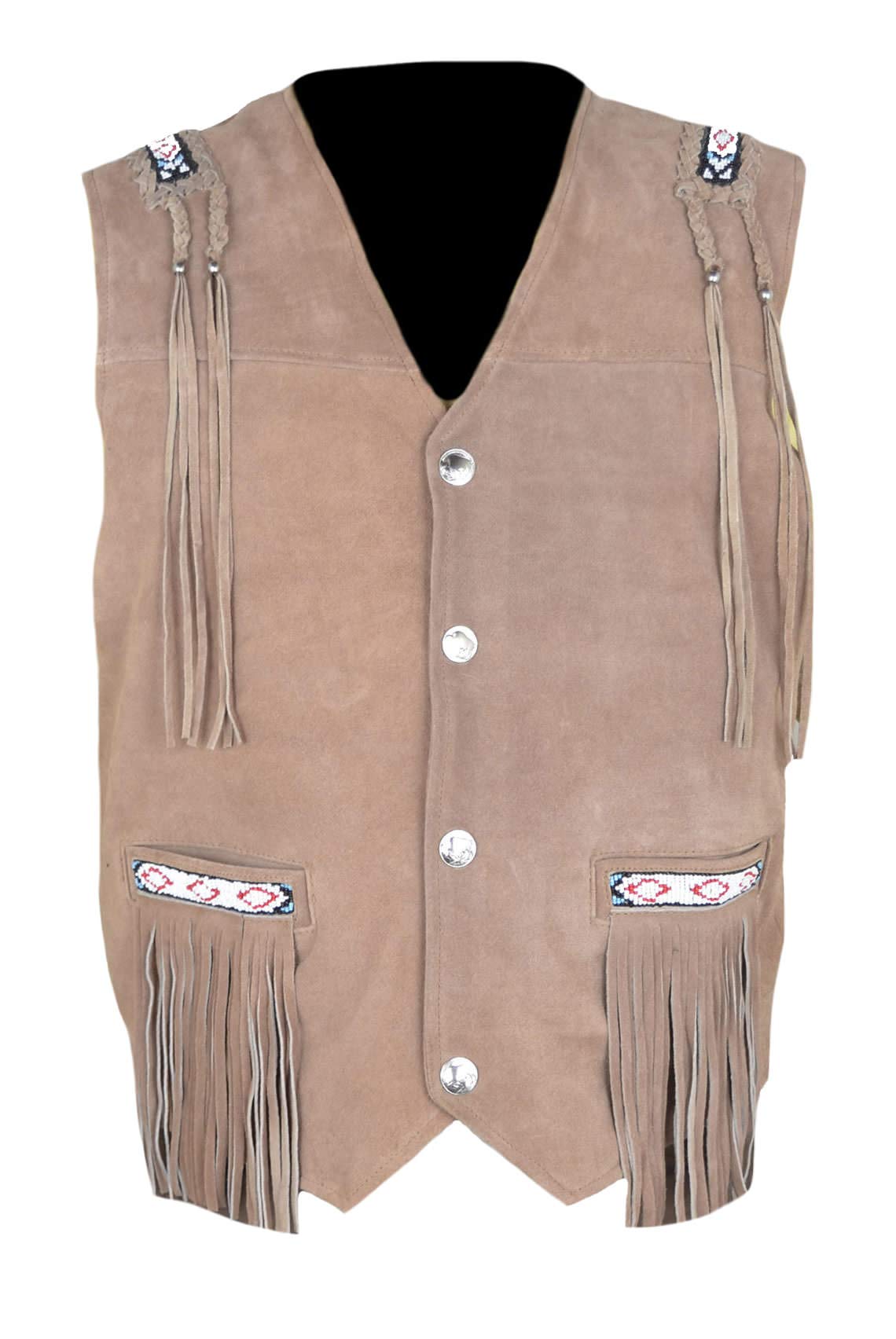 Men's Western Cowboy Fringed Suede Leather Vest - Distressed Brown Biker Jacket for Country Rodeo & Halloween Costume