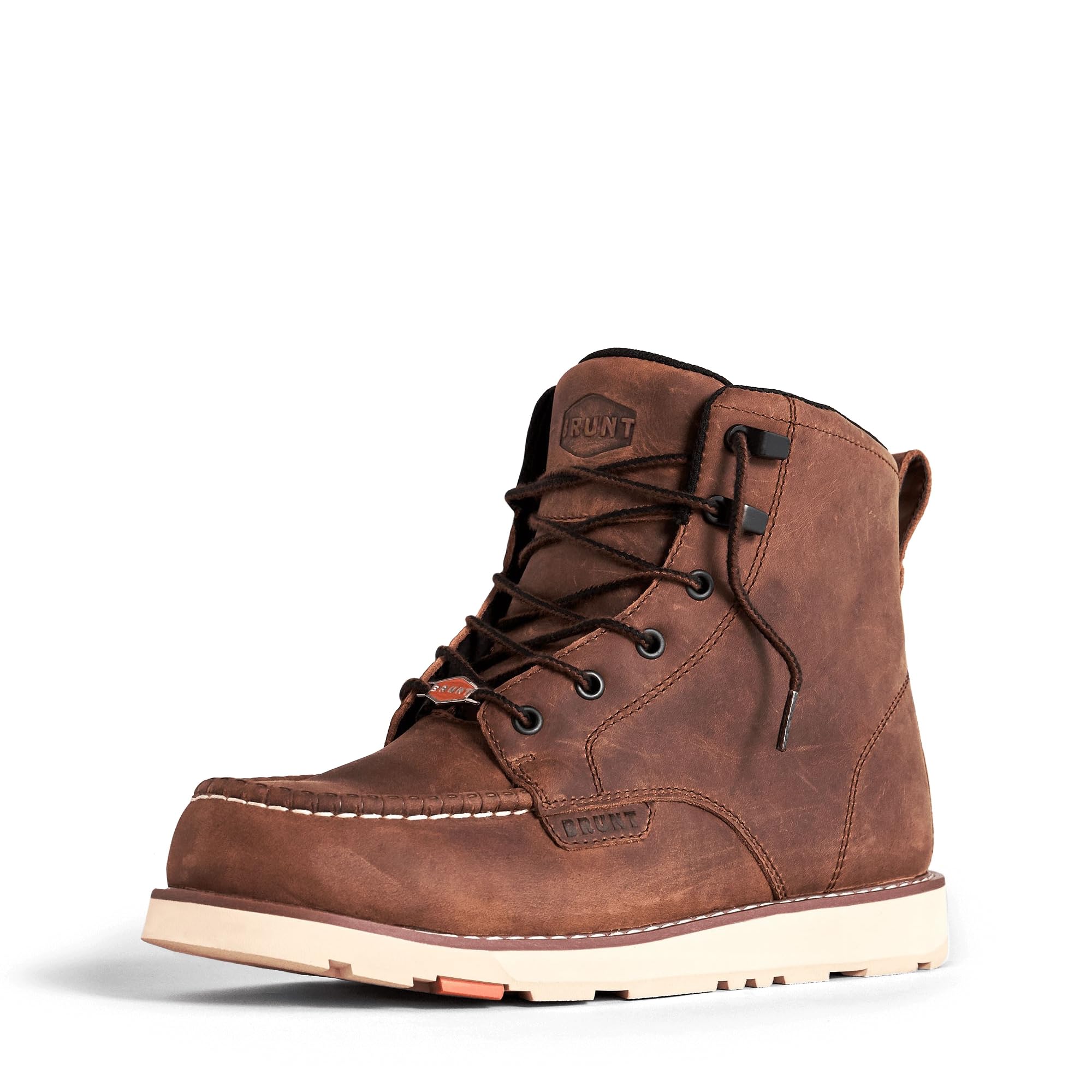 Marin Soft Toe 6-Inch Waterproof Moc Toe Wedge Work Boots for Men - Brown EH Rated Slip & Oil Resistant Safety Shoes with Adjustable Width System - Ideal for Construction, Warehouse & Outdoor Work