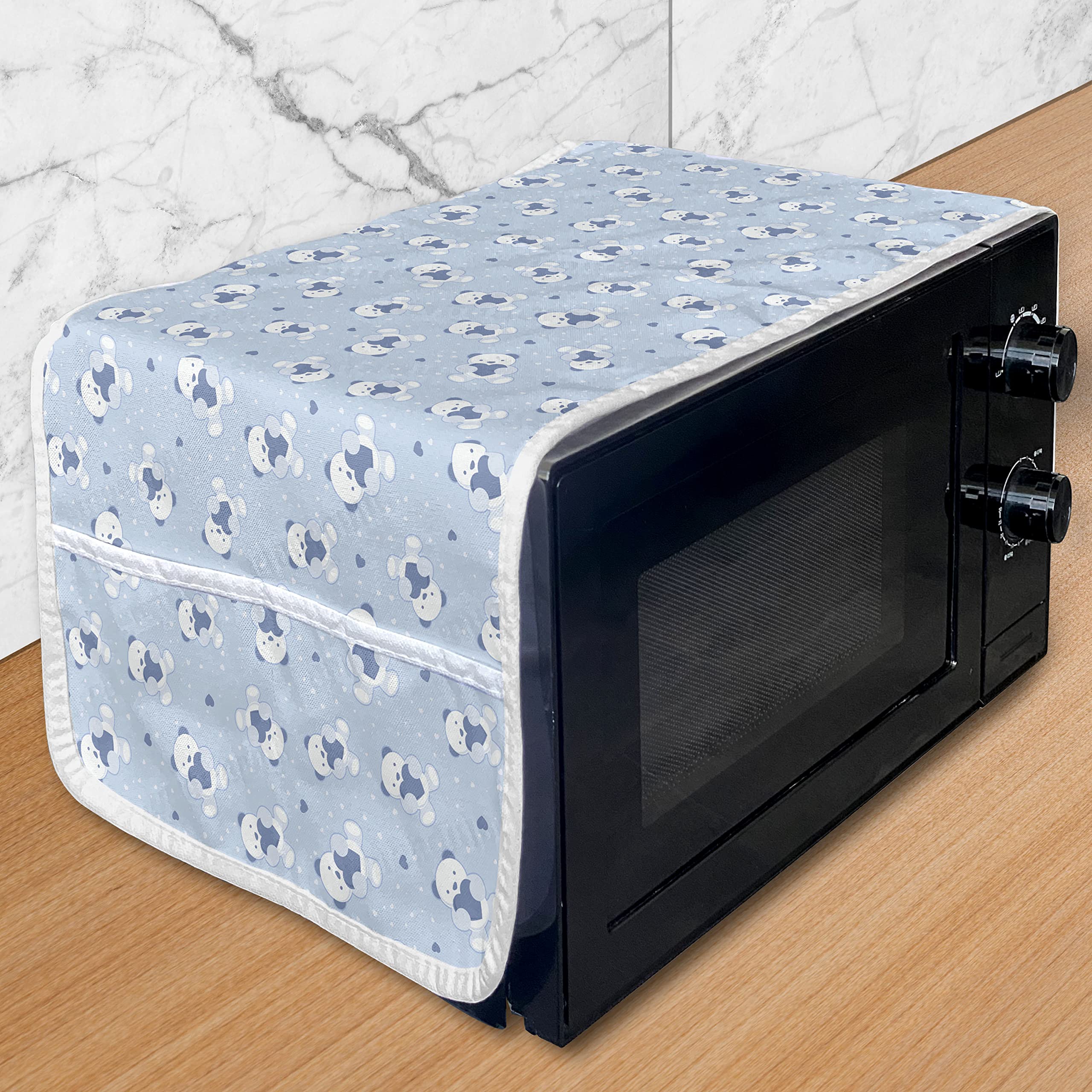Ambesonne Teddy Bear Microwave Cover - Water Resistant Kitchen Organizer with Pockets, 36 x 12 Inches, Cadet Blue - Perfect for Microwave Protection & Kitchen Decor
