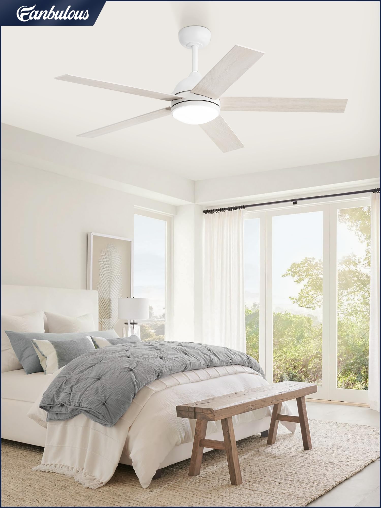 52 Inch White Ceiling Fan with Light & Remote - Modern LED High CFM Ceiling Fan Lighting Fixture for Bedroom, Kitchen, Living Room - Quiet Cooling for Home & Office Indoor Use